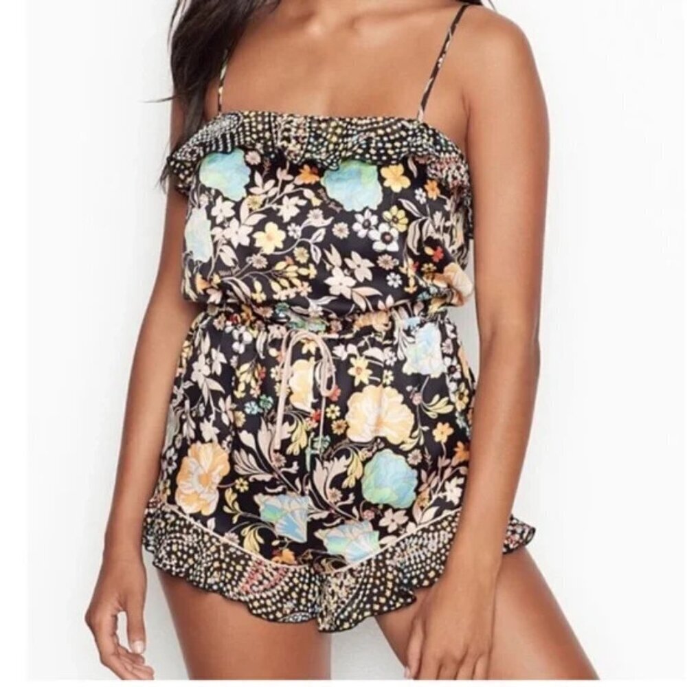 VICTORIA'S SECRET Floral Satin Romper Size SMALL